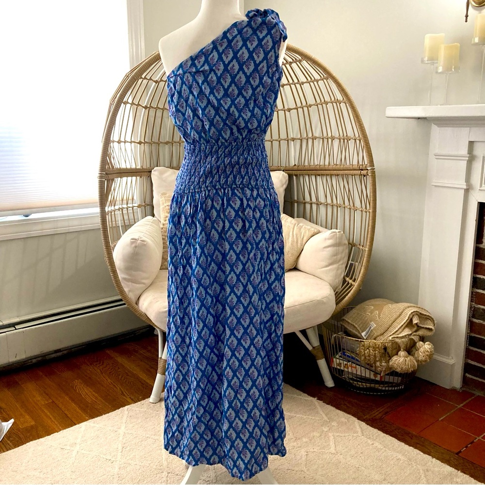 Cupshe Blue Purple Feather Print Halter‎ Maxi Dress NWT Size Small Boho Resort - Picture 3 of 10